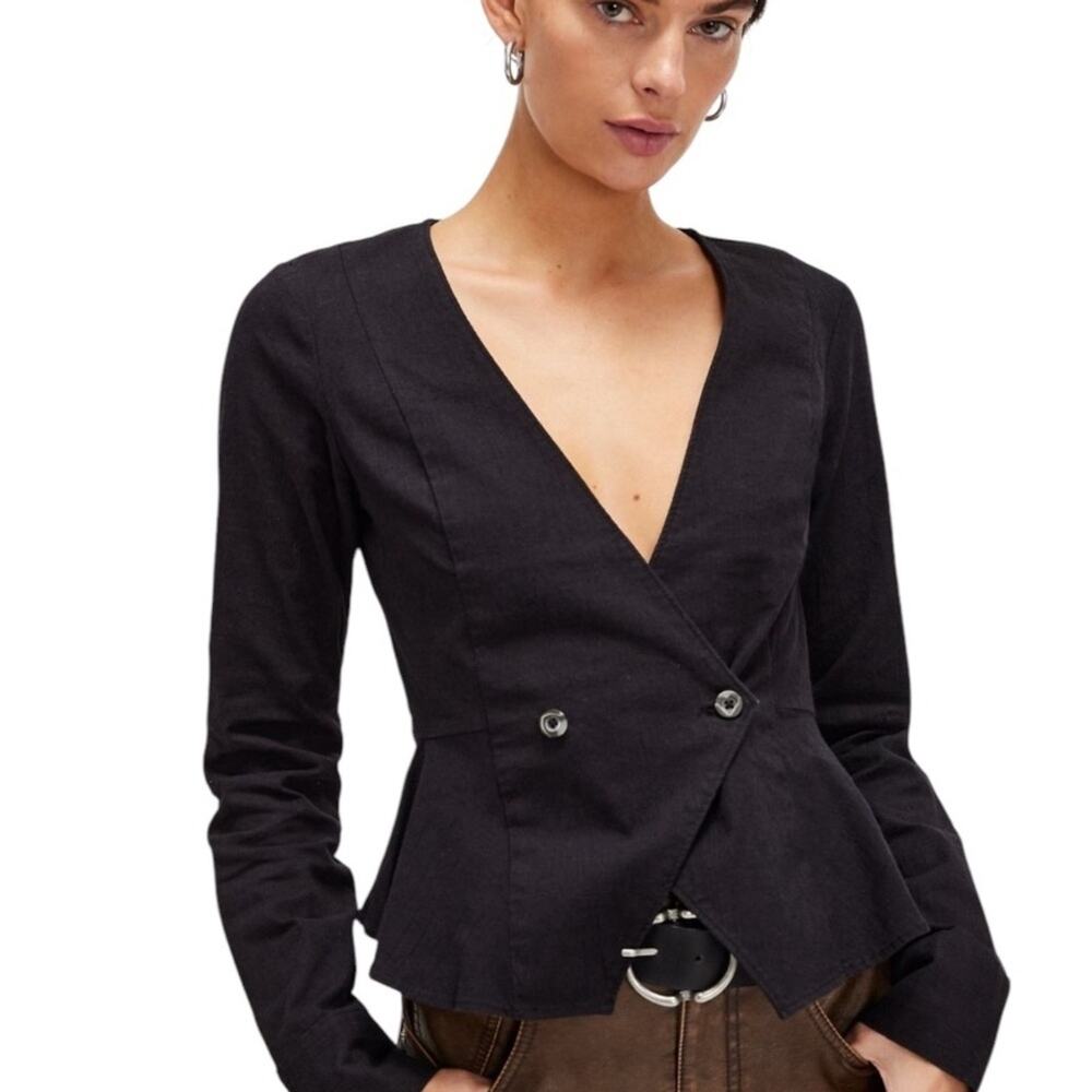 Free People City Life Blouse – Black Long Sleeve Jacket – Size L – NWT
